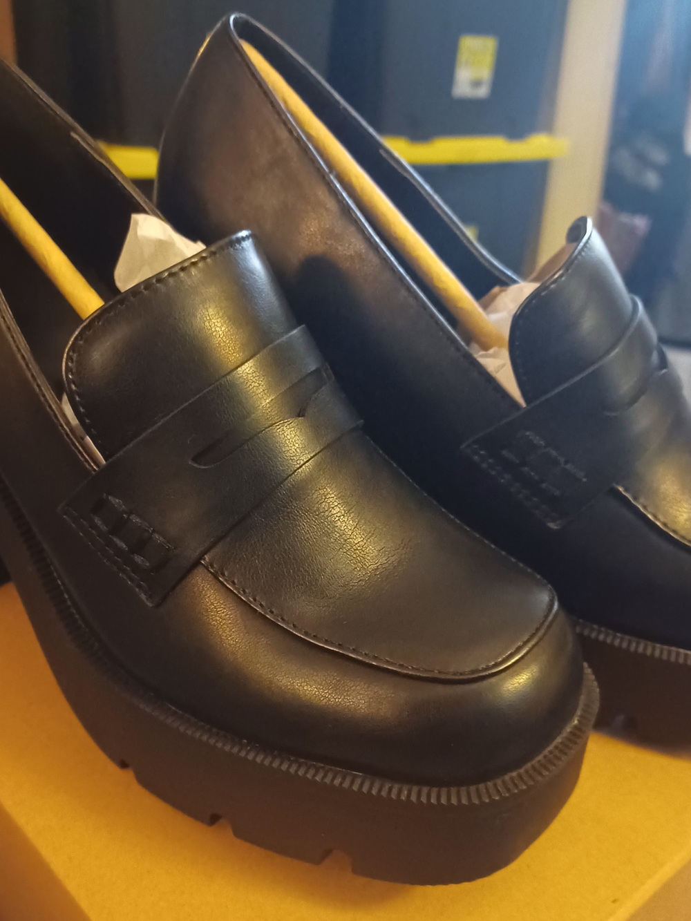 JustFab Black Platform Penny Loafers